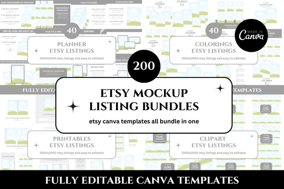200 Etsy Listings Mockup Canva Bundle