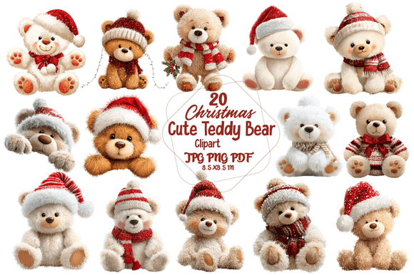 Christmas Cute Teddy Bear Clipart: Elevate Your Holiday Projects with Whimsical Charm