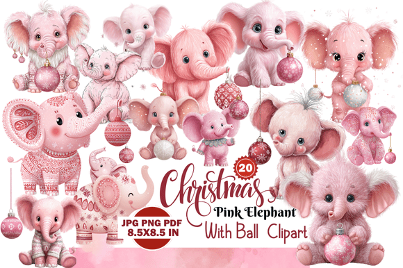 Christmas Pink Elephant with Ball Clipa