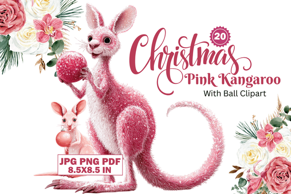 Christmas Pink Kangaroo with Ball Clipart for Creative Pros