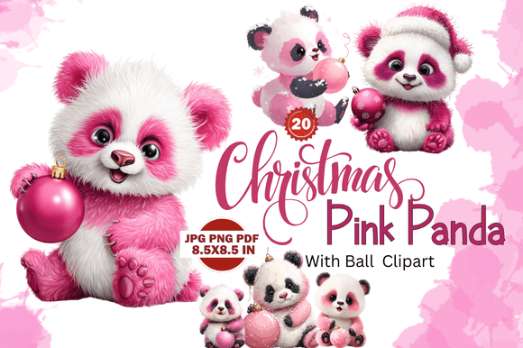 Christmas Pink Panda with Ball Clipart