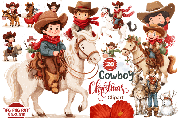 Cowboy Christmas Clipart: Western Holiday Art for Creators