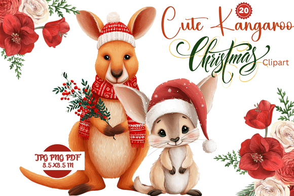 Cute Kangaroo Christmas Clipart