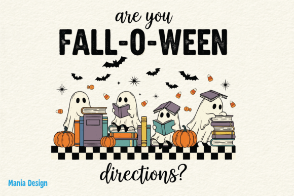 FalloWeen Reading Ghosts PNG Book: Cozy Autumn Clipart