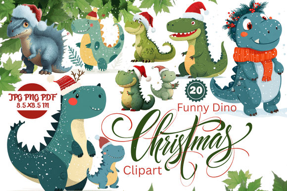 Funny Dino Christmas Clipart: Designing with Prehistoric Holiday Charm