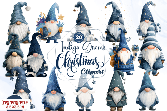 Indigo Gnome Christmas Clipart