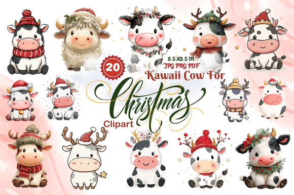 Kawaii Cow for Christmas Clipart: A Practical Asset for Holiday Projects