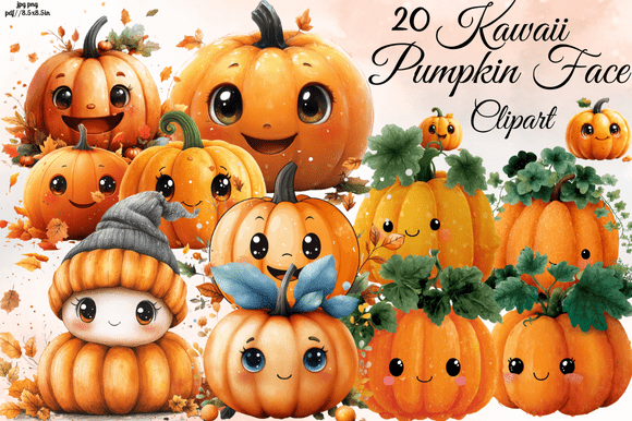 Kawaii Pumpkin Face Thanksgiving Clipart