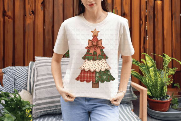 Patchwork Christmas Tree PNG Retro Pine