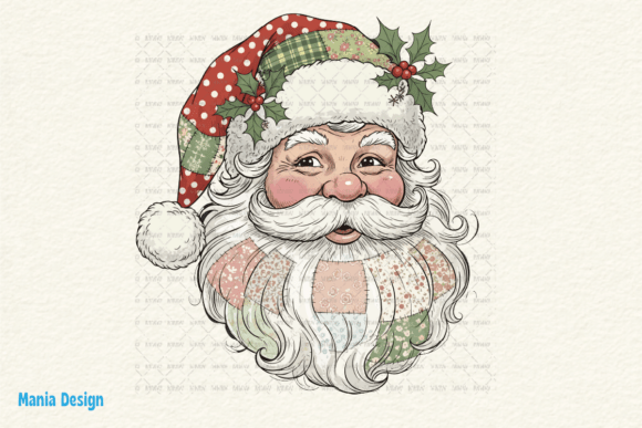 Patchwork Santa Claus Head Illustration