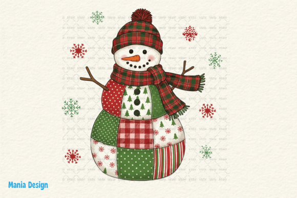 Patchwork Snowman Retro Christmas PNG: A Festive Design for Creative Projects