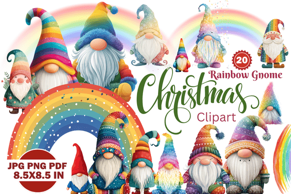 Rainbow Gnome Christmas Clipart: A Versatile Resource for Creative Projects