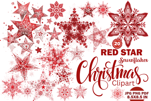 Red Star Snowflakes Christmas Clipart