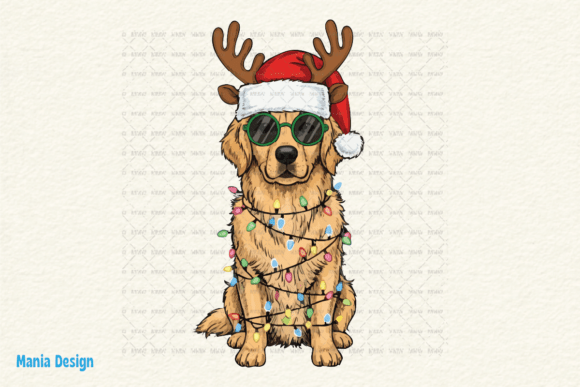 Retro Christmas Golden Retriever Dog PNG: A Festive Digital Artwork for Creative Projects