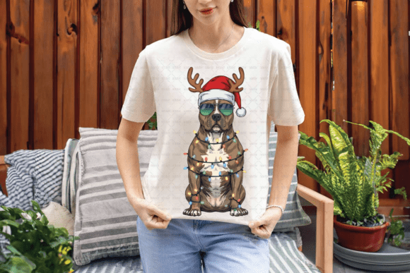 Retro Christmas Pitbull Reindeer Dog PNG