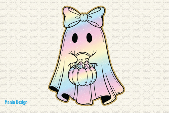 Retro Neon Pastel Ghost Halloween PNG