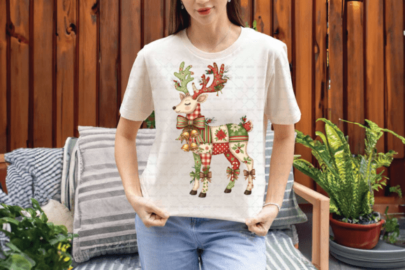 Retro Patchwork Christmas Reindeer PNG: A Versatile Holiday Design for Creative Projects