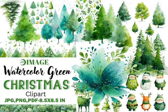 Watercolor Green Christmas Clipart: A Versatile Creative Resource