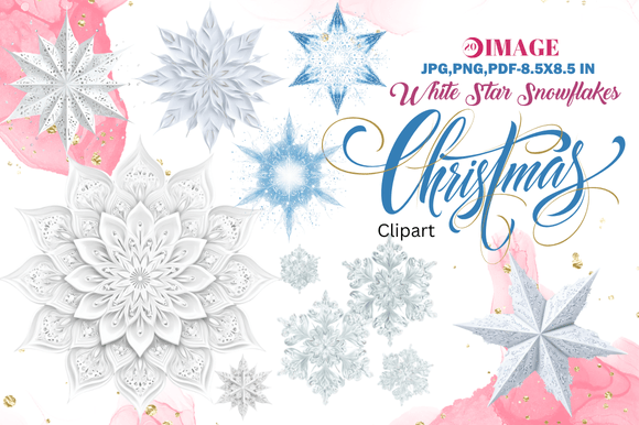 White Star Snowflakes Christmas Clipart